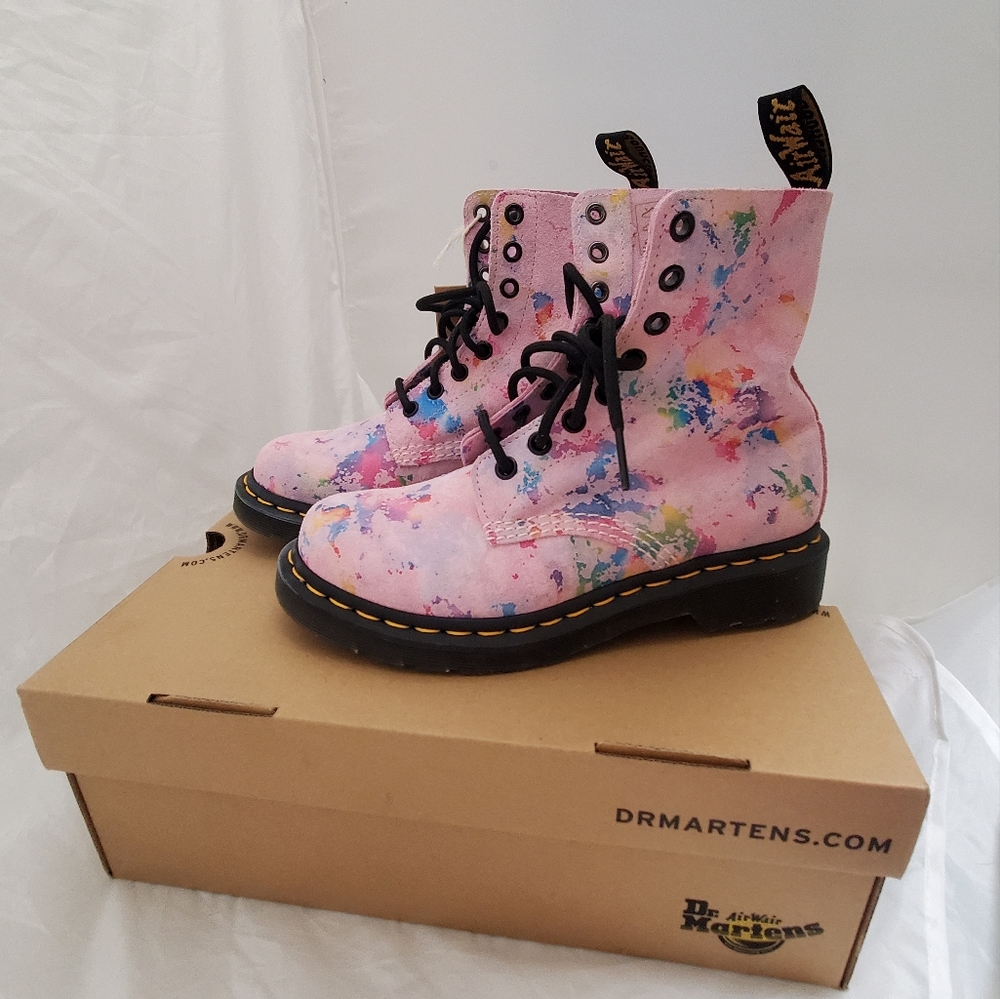 Dr. Martens 1460 Pascal Rainbow Burst Suede boots, US size 6 Pink. BNIB 27245650